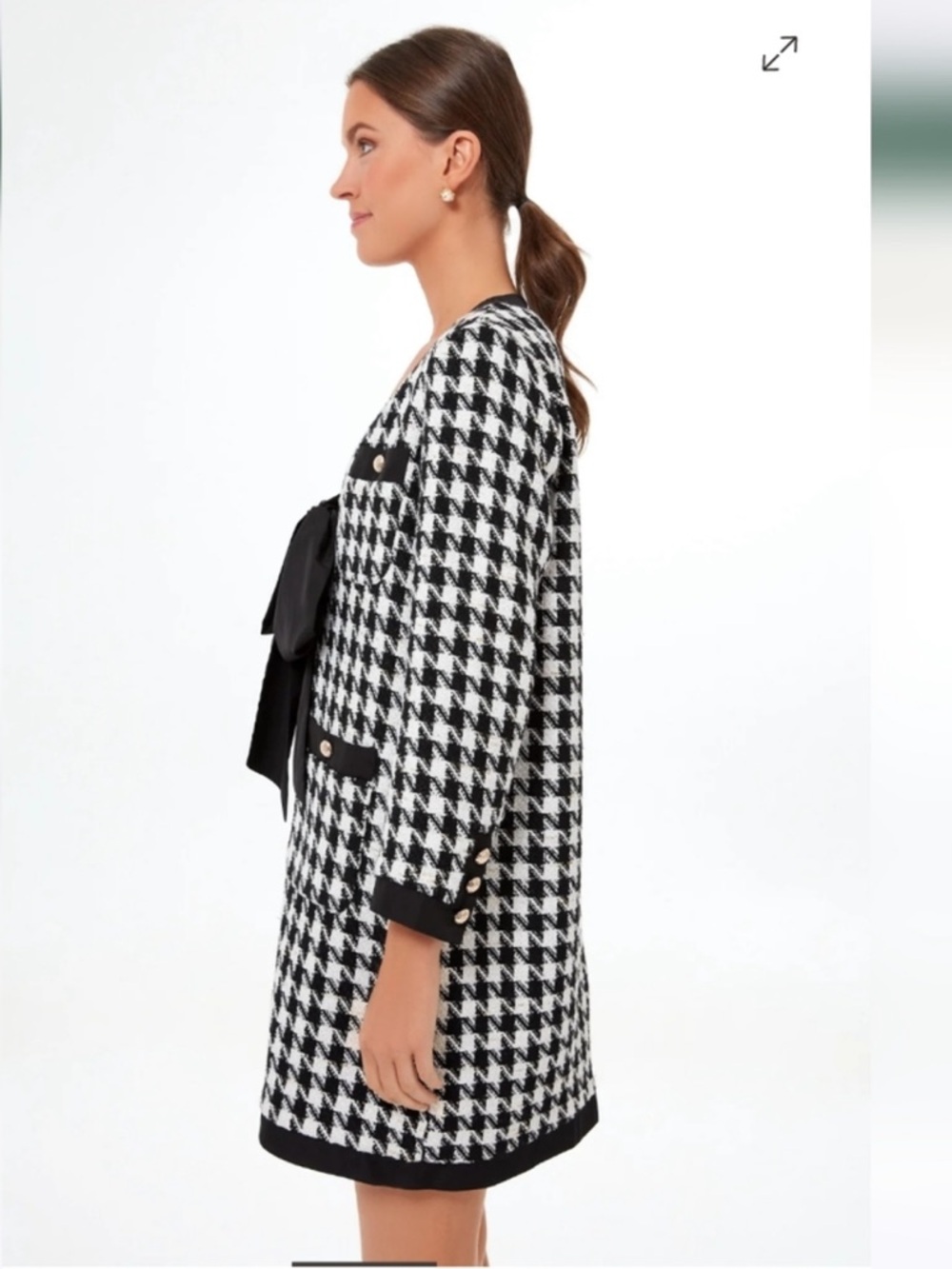 POMANDER PLACE TUCKERNUCK Medium Coco Herringbone Black White Mini Dress - Picture 4 of 12